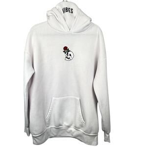 Orange Kiss Skull Rose Hoodie Women's L White Vibes Streetwear gothic